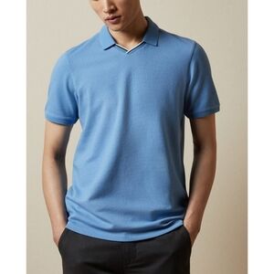Ted Baker Blue Dot Knit Kondenz Short Sleeve V Neck Polo Shirt Men's Size XL